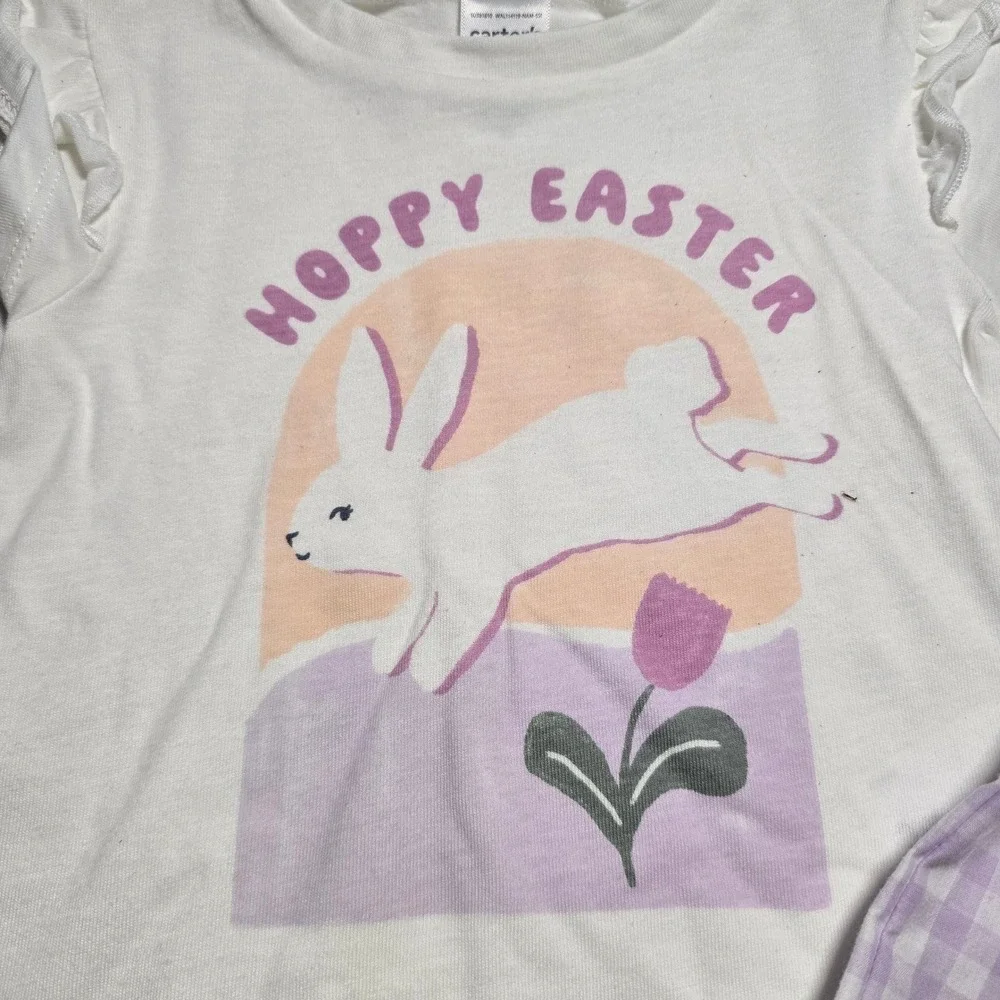 Carters Girls 2T Easter Bunny Shirt Gingham Shorts Set White Purple Nwt
